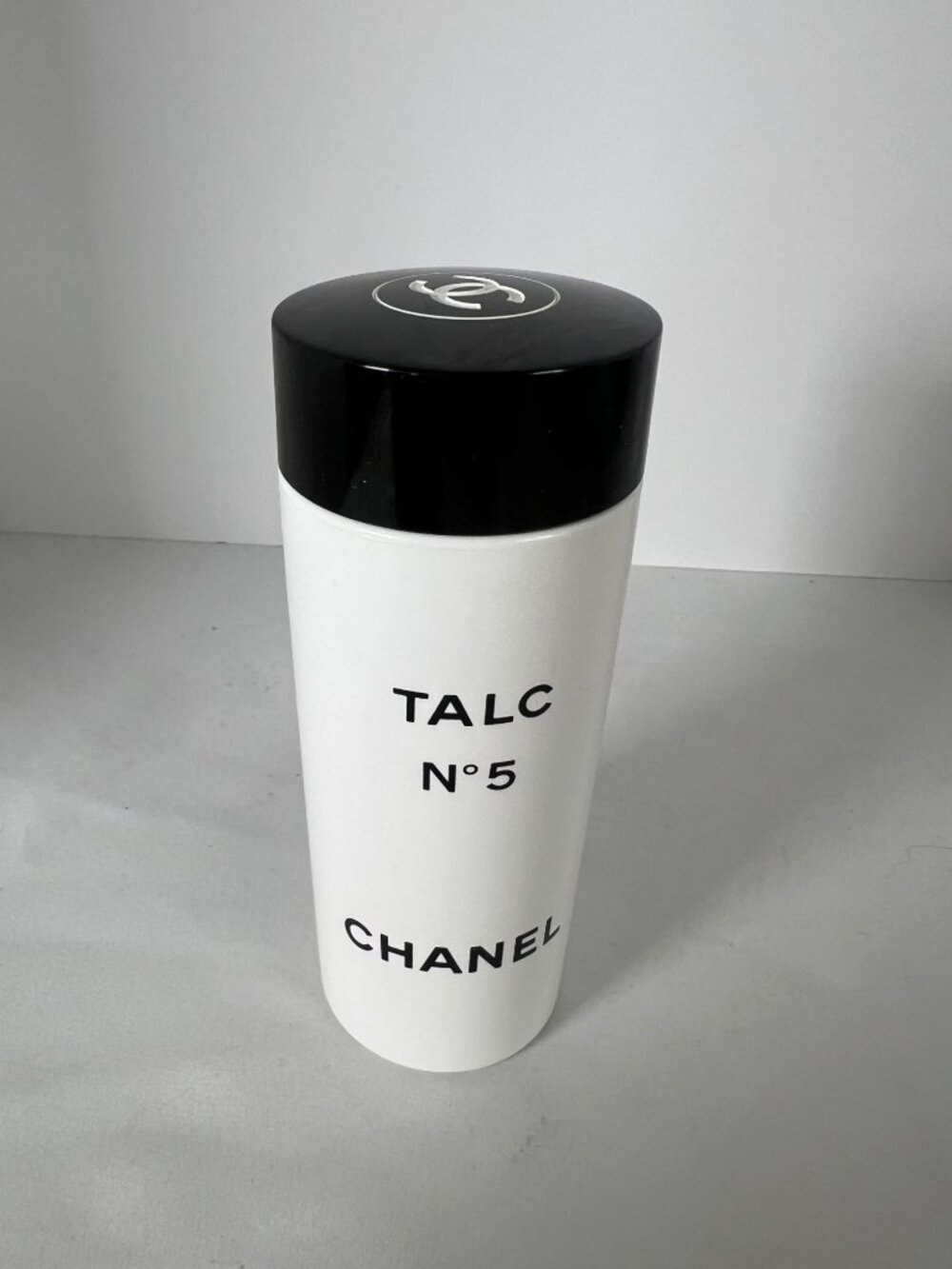 VTG Chanel No. 5 Talc Powder Bottle With Black & White Design 100g